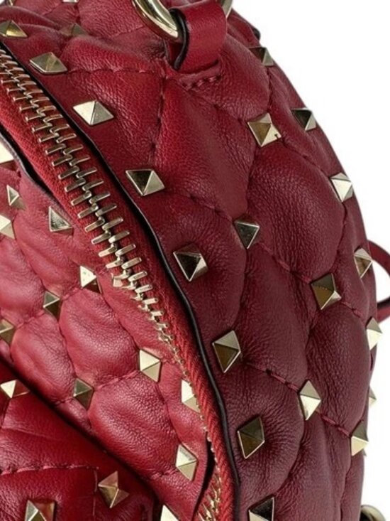 Auth Valentino Garavani Rockstud Backpack Red/Gold Leather/Metal - z9017